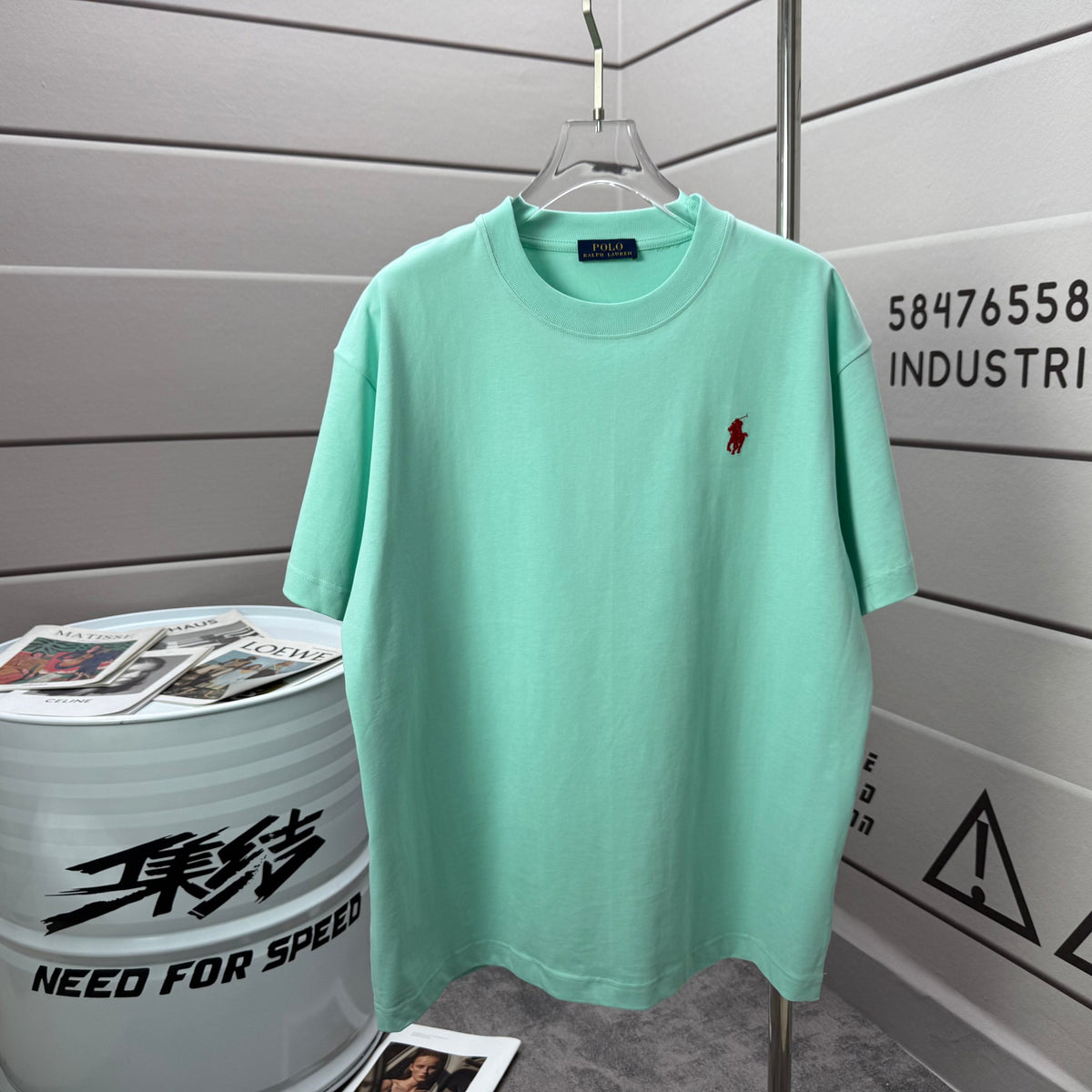 Men's Crew Neck Short‑Sleeve T‑Shirt Minimalist Small Horse Embroidery Casual Top