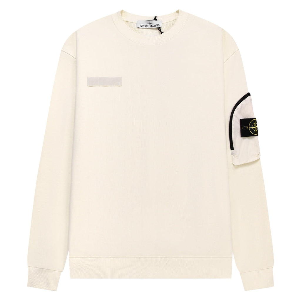 Stone Island Cotton Crew Neck Sweatshirt with Left Chest Name Patch and Right Sleeve Compass Badge Pocket