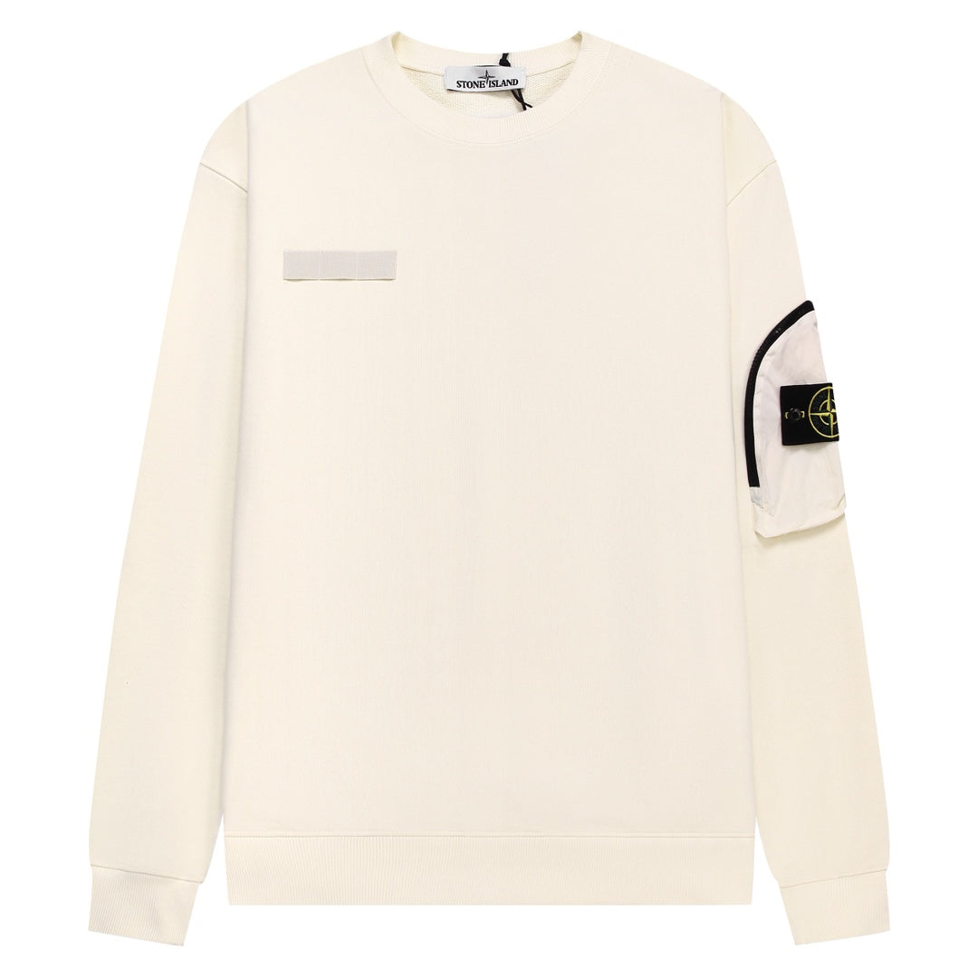 Stone Island Cotton Crew Neck Sweatshirt with Left Chest Name Patch and Right Sleeve Compass Badge Pocket