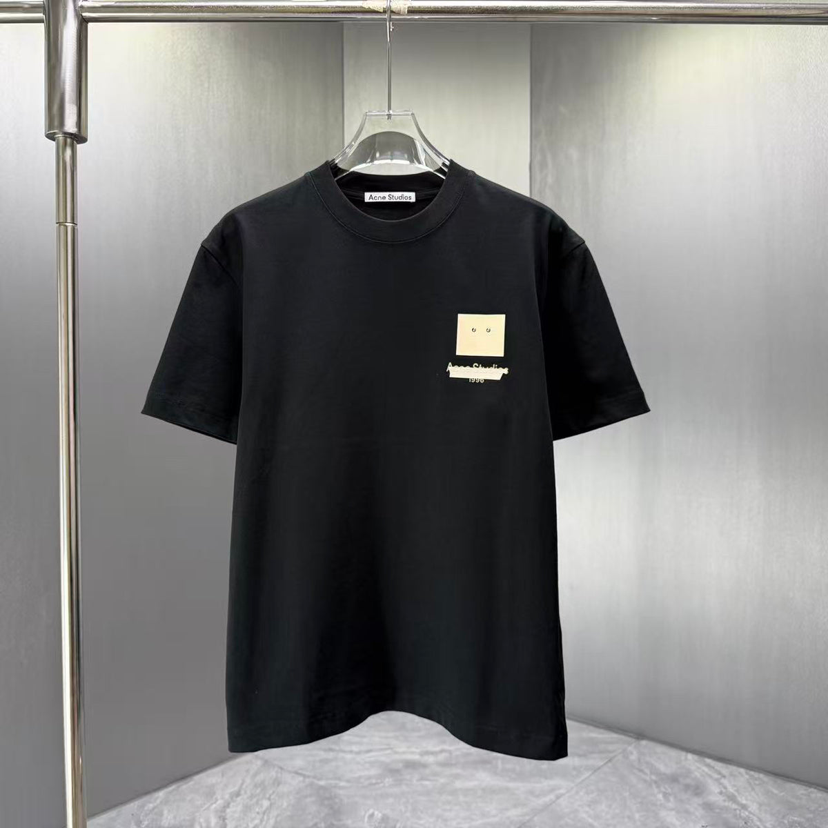 Acne Studios Square‑Face Patch 1996 Graphic Crew‑Neck Short‑Sleeve T‑Shirt