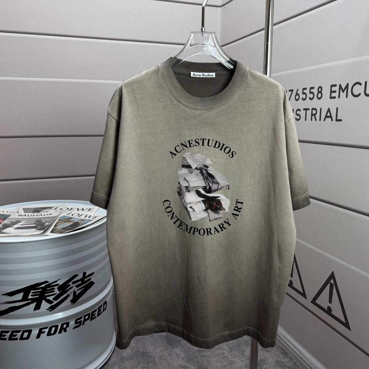 Acne Studios Contemporary‑Art Circular Graphic Distressed‑Trim Crew‑Neck Short‑Sleeve T‑Shirt