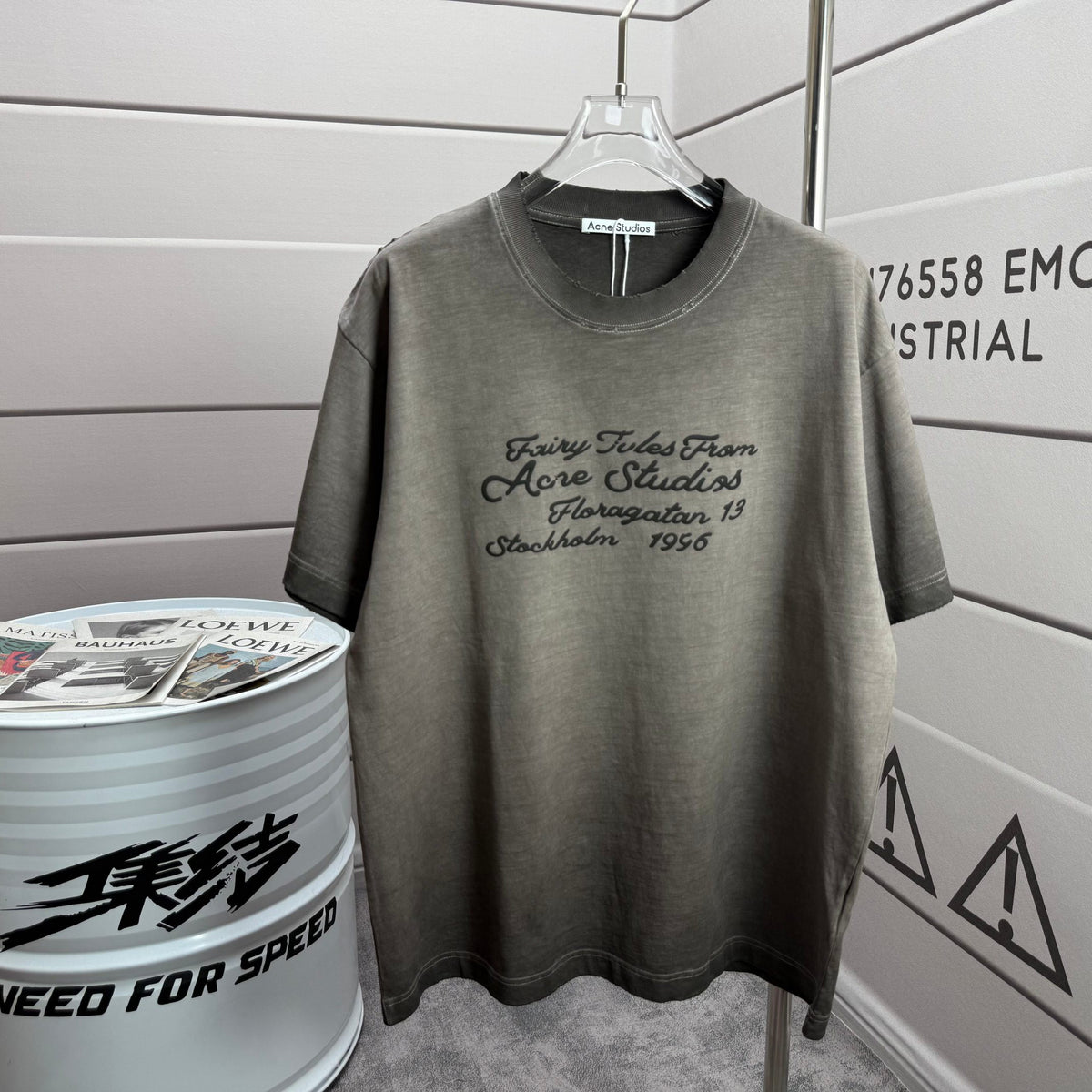Acne Studios Fairy‑Tales Cursive‑Text Distressed‑Trim Crew‑Neck Short‑Sleeve T‑Shirt