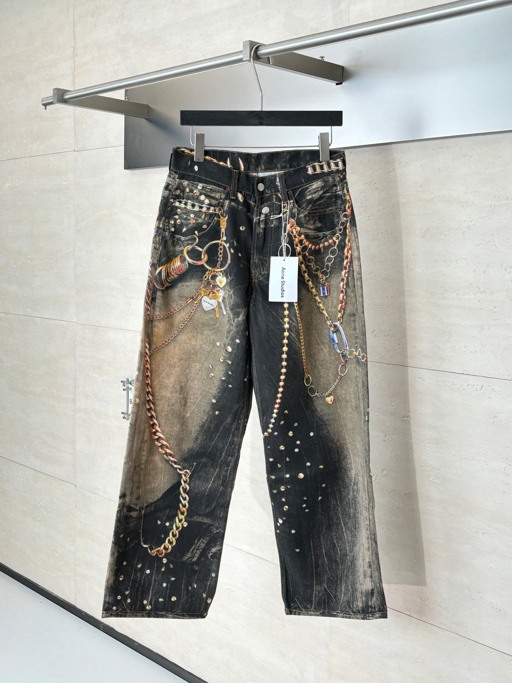Acne Studios Chain‑Print Wide‑Leg Vintage‑Wash Denim Jeans