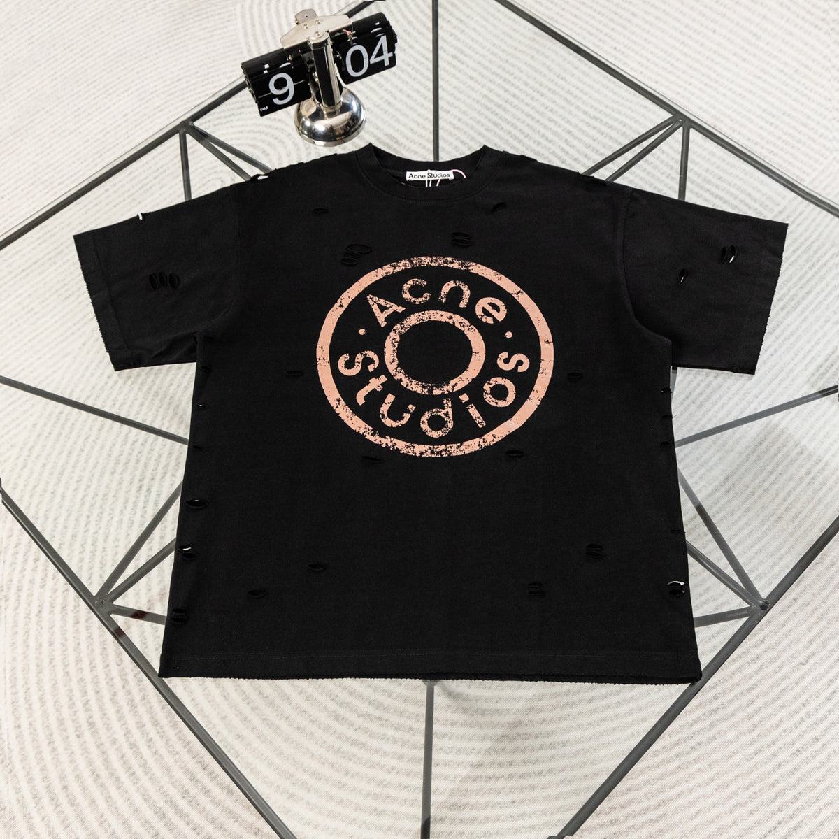 Acne Studios Circular Logo Distressed Crew‑Neck Short‑Sleeve T‑Shirt