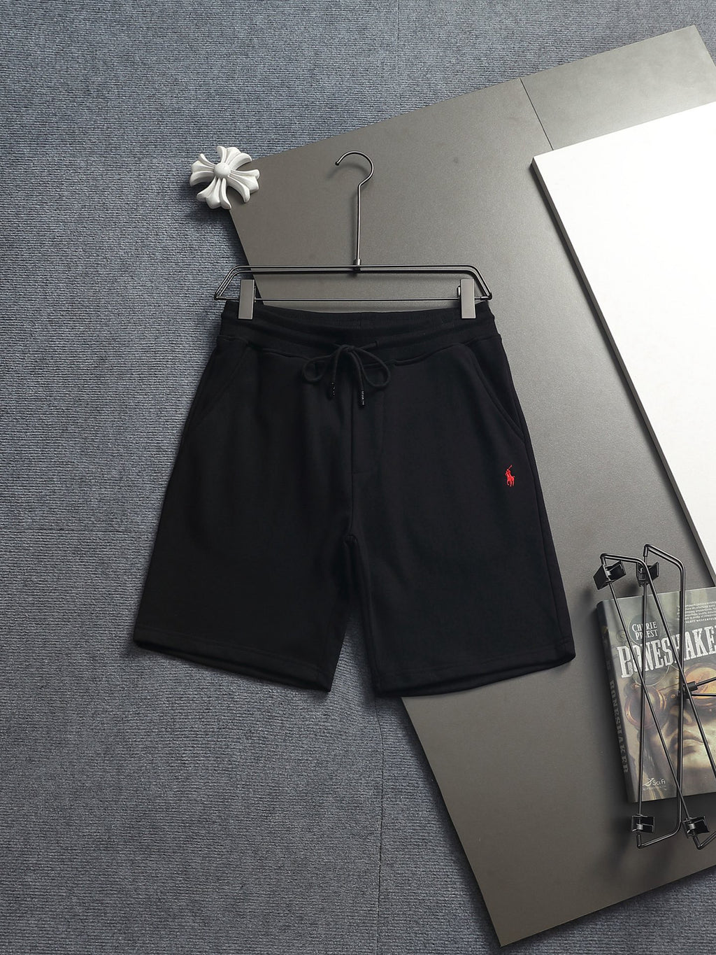 Ralph Lauren Men's Drawstring French Terry Sweat Shorts With Red Pony Logo