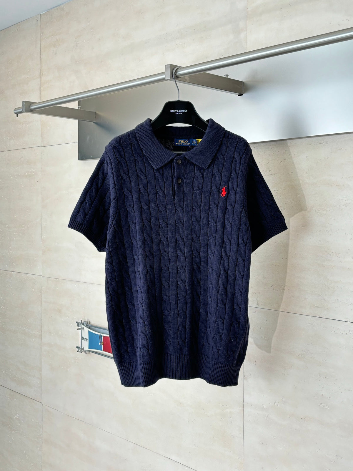 Ralph Lauren Men's Cable‑Knit Short‑Sleeve Polo Shirt With Black Pony Logo