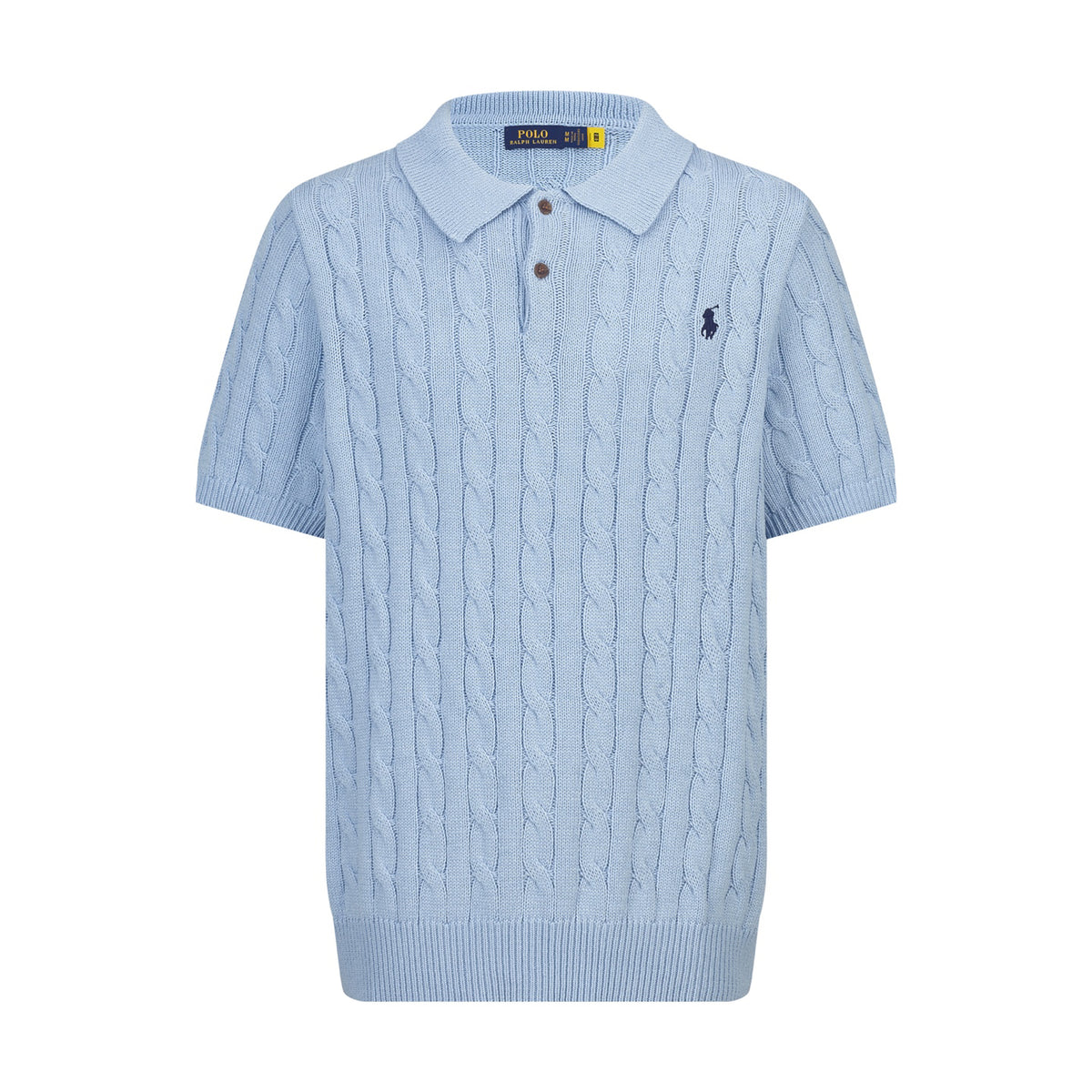 Polo Ralph Lauren Men’s Cable‑Knit Short‑Sleeve Polo Shirt With Navy Pony Embroidery