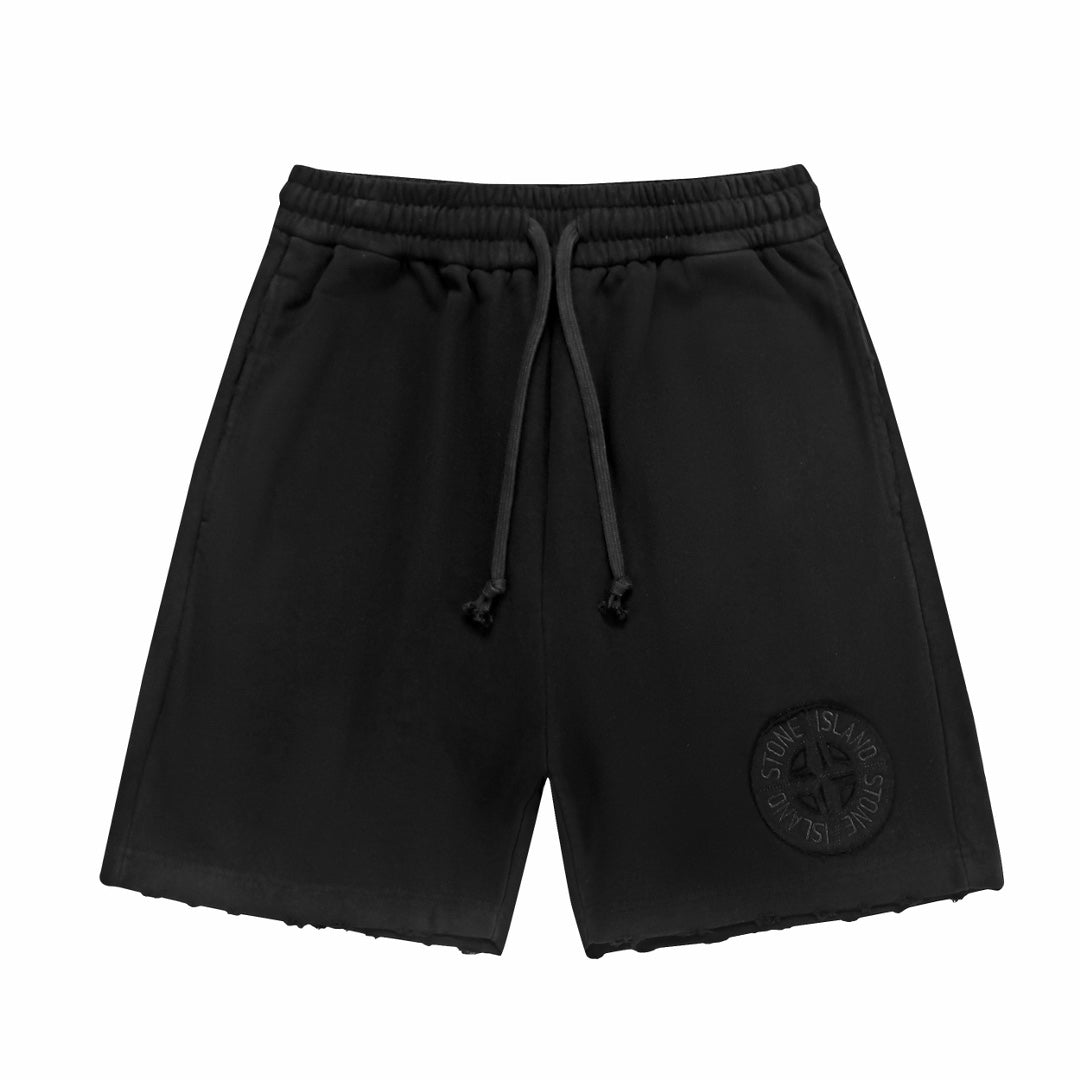 Stone Island Washed Cotton Fleece Shorts with Tonal Embroidered Compass Badge and Raw Cut Hem