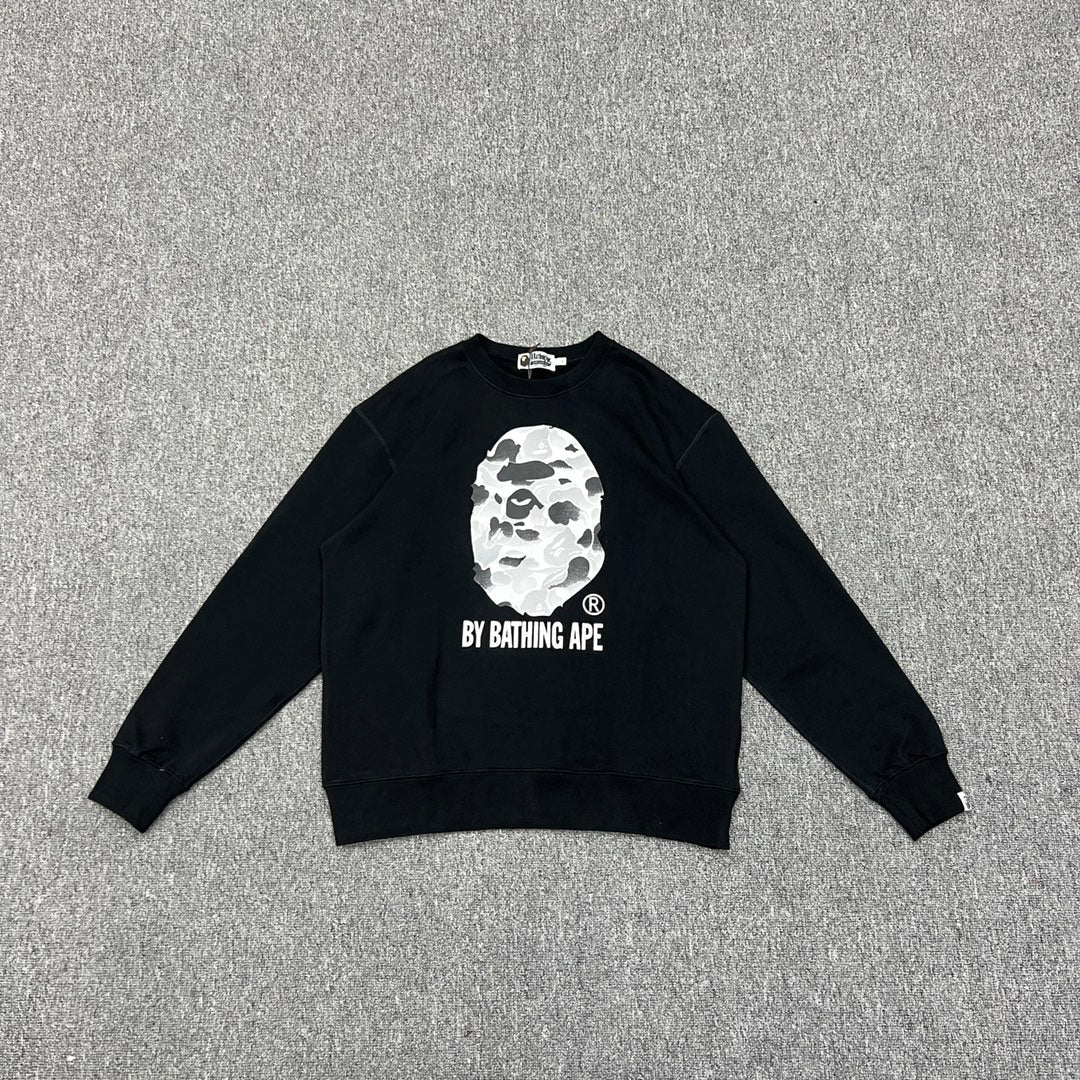 BAPE 11th Anniversary Ink Wash Camo Ape Head "By Bathing Ape" Crewneck Sweatshirt - Gray / Black