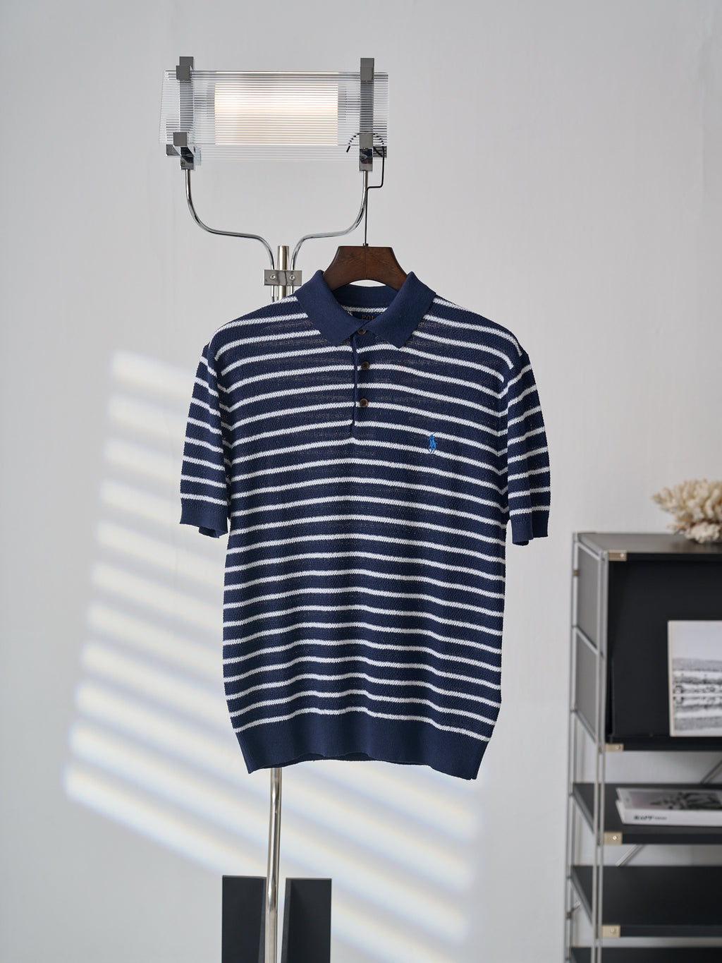 Polo Ralph Lauren Men's Striped Knit Short‑Sleeve Polo Shirt, Blue Pony Embroidery