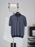 Polo Ralph Lauren Men's Striped Knit Short‑Sleeve Polo Shirt, Blue Pony Embroidery