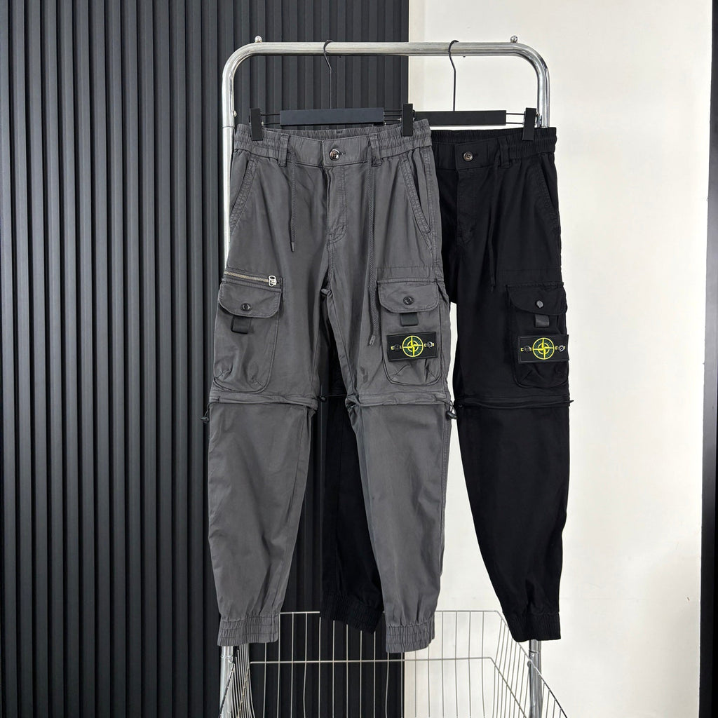 Stone Island 2-in-1 Zip-Off Convertible Cargo Trousers with Compass Badge