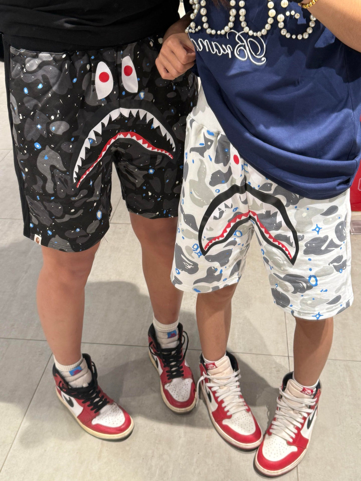 BAPE Space Camo Glow-in-the-Dark Shark Shorts - White / Black