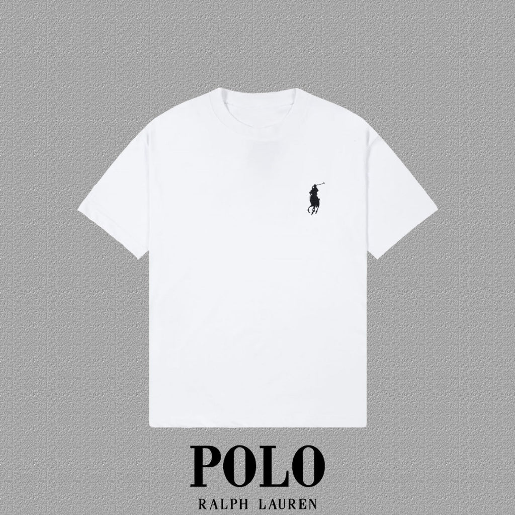 Men's Crew Neck Short‑Sleeve T‑Shirt Small Horse Embroidery Solid Color Casual Tee