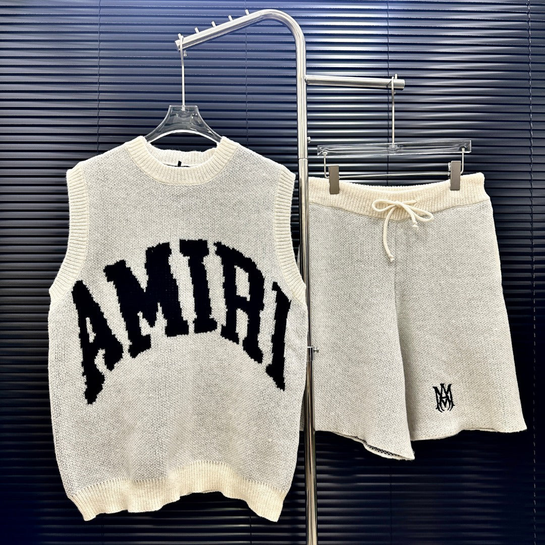 AMIRI Collegiate Logo Knit Vest & Drawstring Shorts Two‑Piece Set