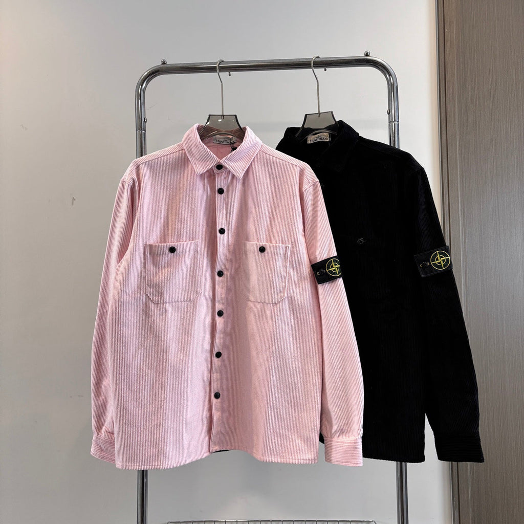 Stone Island Wide-Wale Corduroy Overshirt with Snap Buttons and Compass Badge