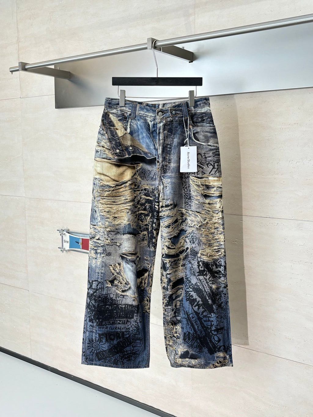 Acne Studios Graffiti‑Print Distressed Wide‑Leg Jeans