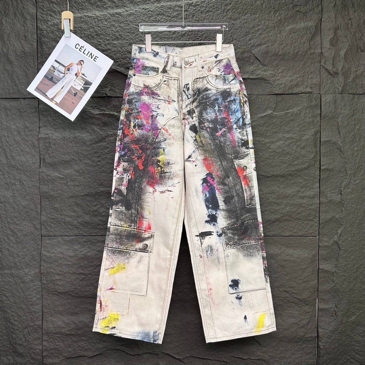 Acne Studios Abstract Paint‑Splatter Cargo Wide‑Leg Jeans