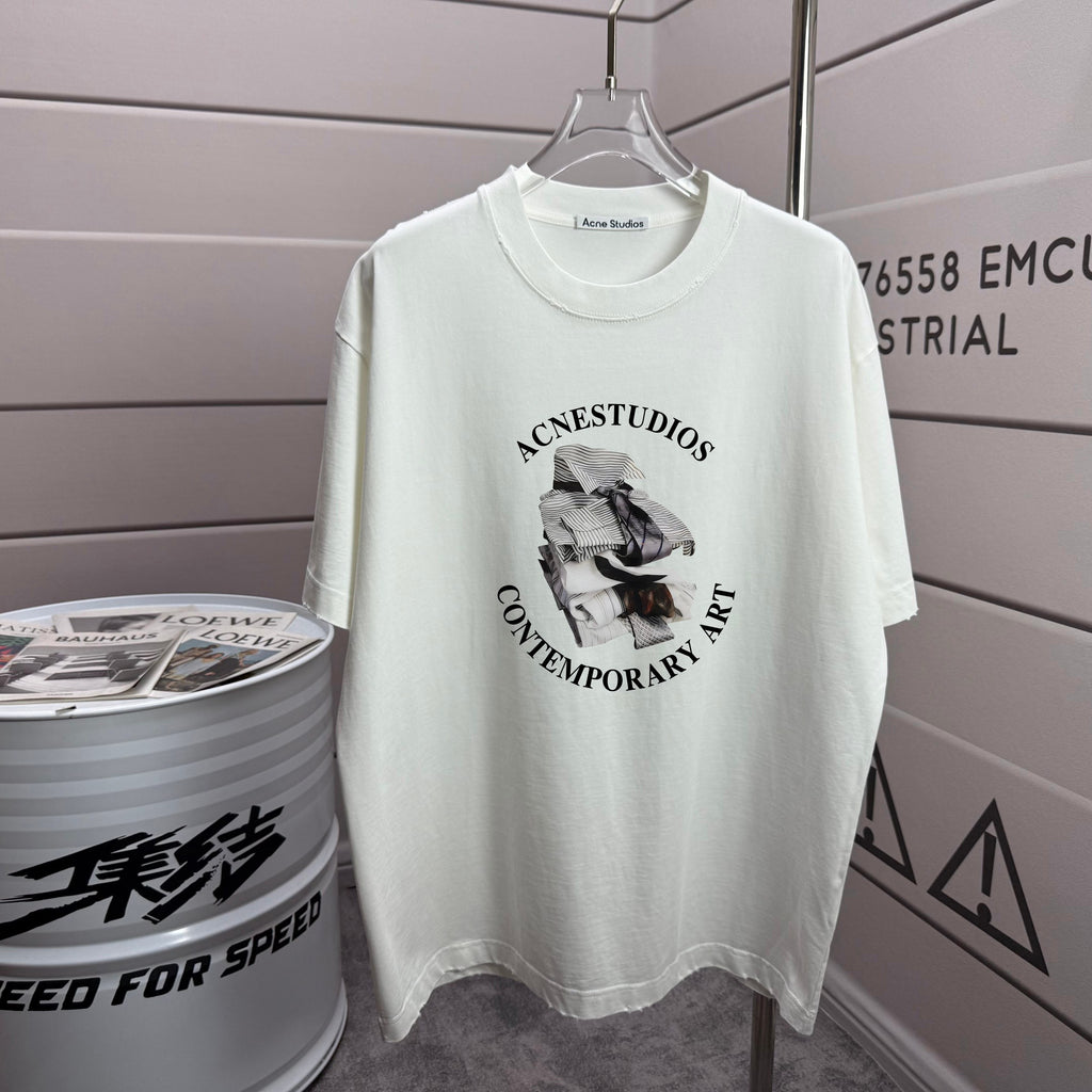 Acne Studios Contemporary‑Art Circular Graphic Distressed‑Trim Crew‑Neck Short‑Sleeve T‑Shirt