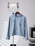 Acne Studios Blue Gingham Zip‑Up Hooded Jacket