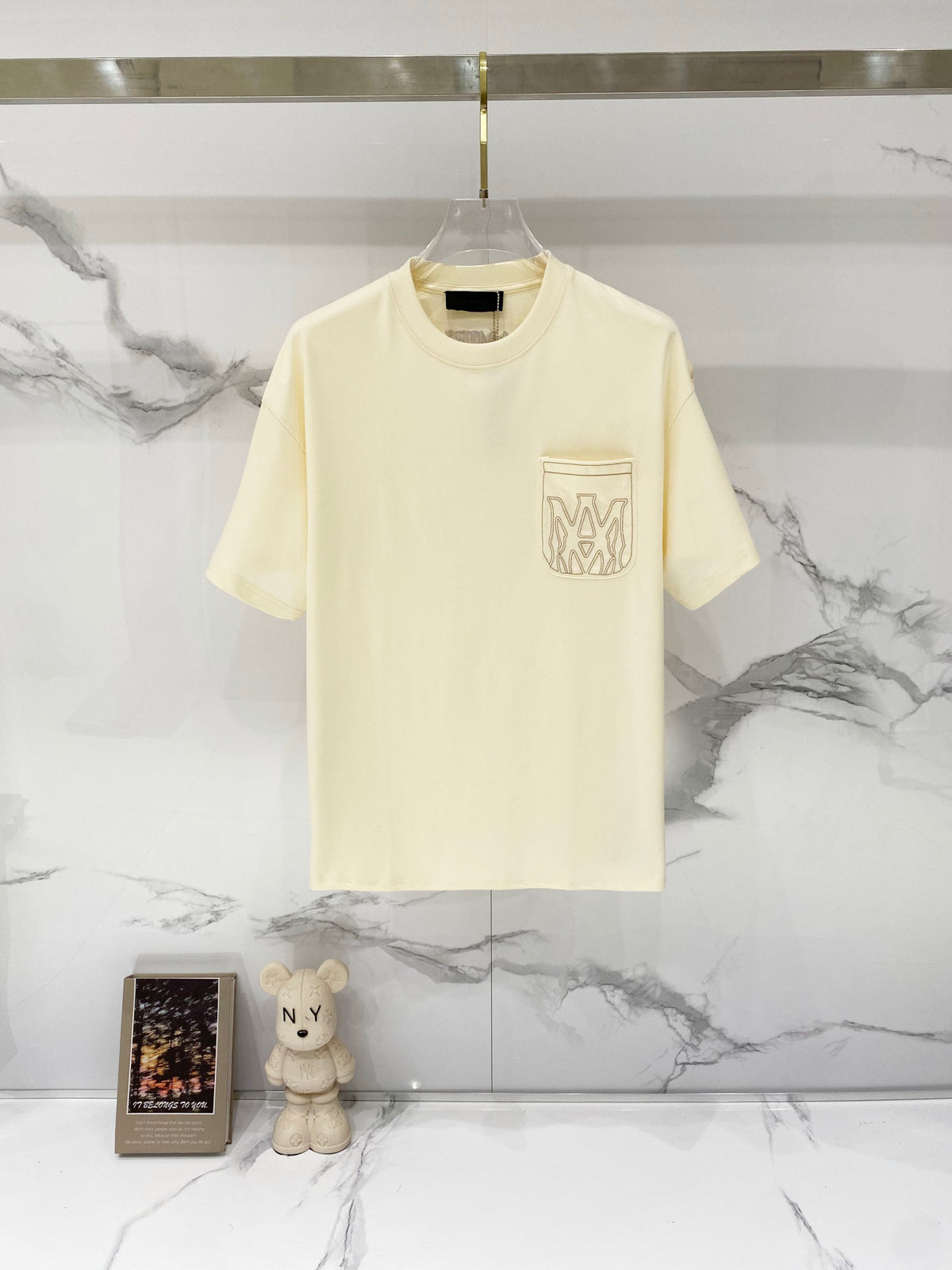 AMIRI Chest Pocket Embroidered Monogram Crew Neck Short‑Sleeve T‑Shirt