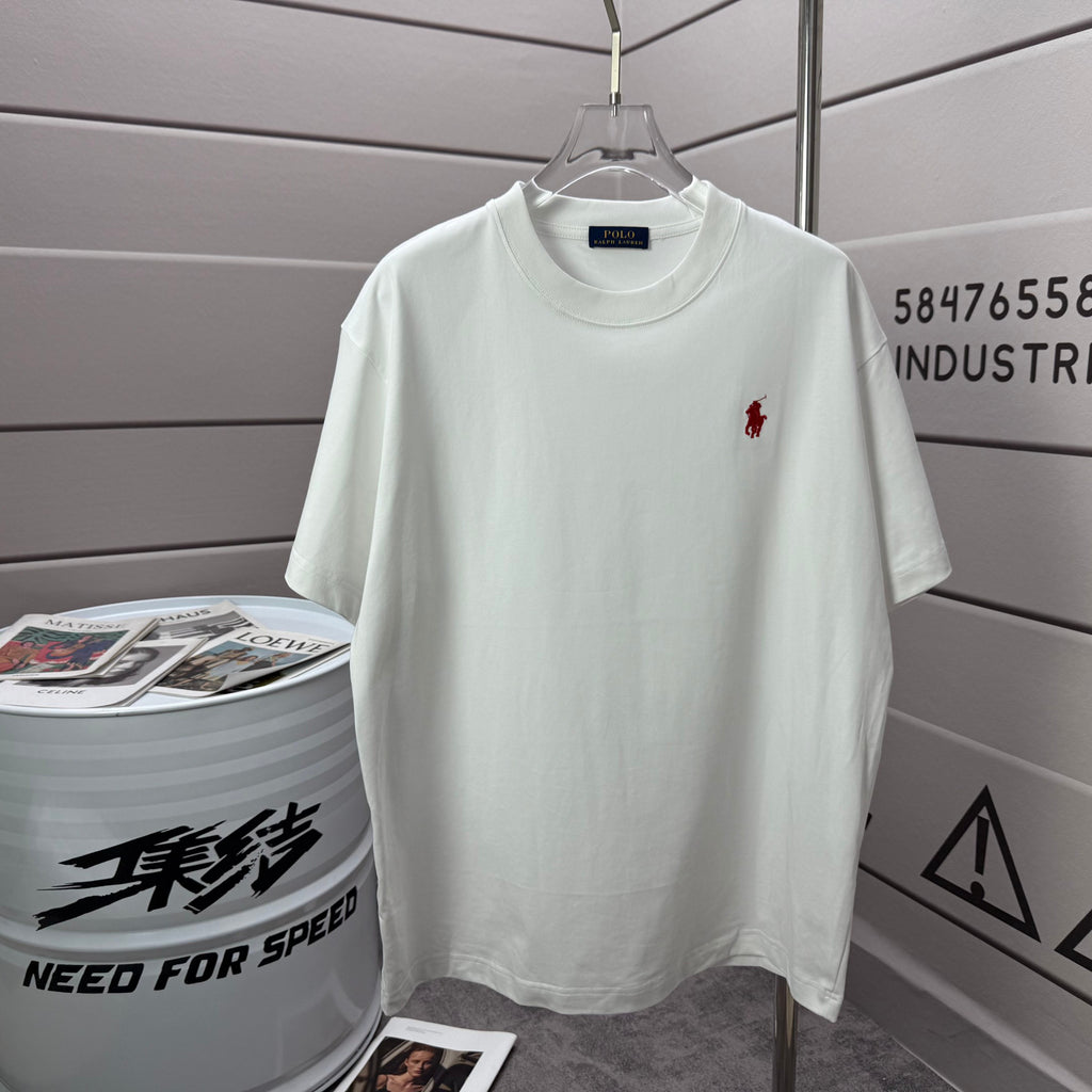 Men's Crew Neck Short‑Sleeve T‑Shirt Minimalist Small Horse Embroidery Casual Top