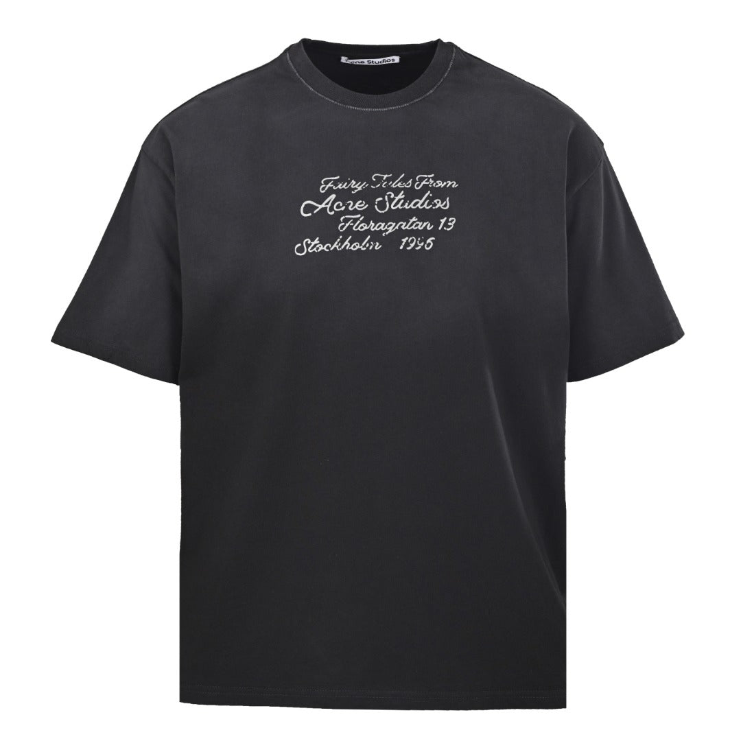 Acne Studios Vintage Script‑Print Oversized Crew‑Neck T‑Shirt