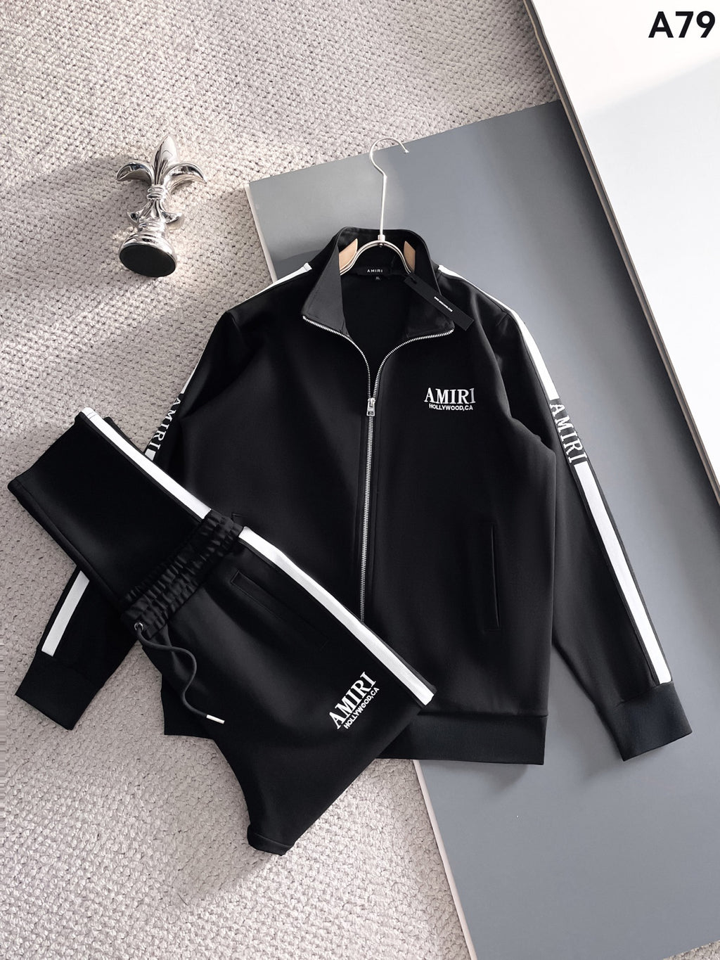 AMIRI Hollywood‑CA Embroidered Stripe Track Jacket & Straight‑Leg Track Pants Tracksuit Set