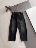Men's Elastic Drawstring Wide‑Leg Casual Pants, Rider Embroidery Stitched Panel Trousers