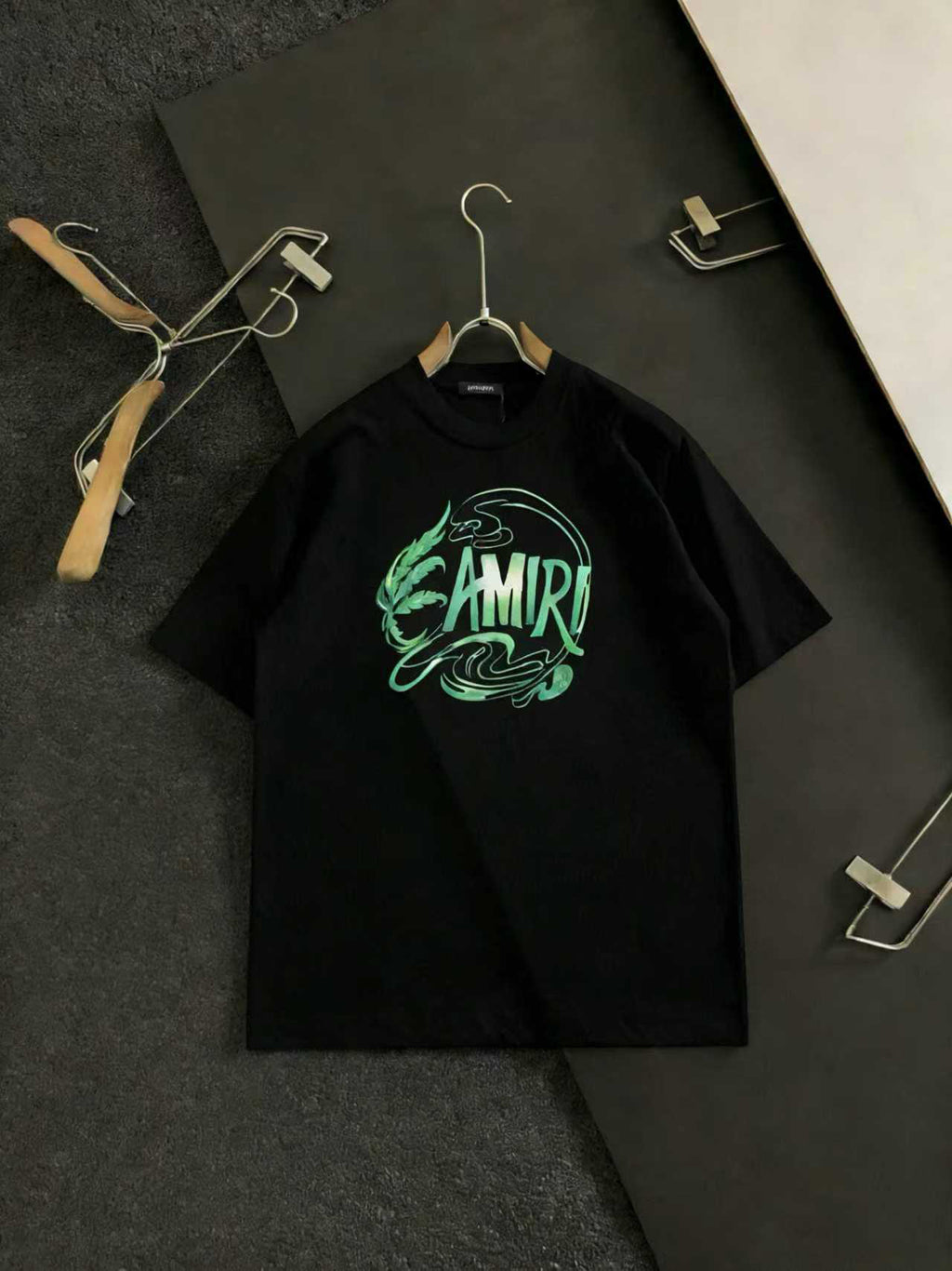 Amiri Green Swirl Graphic Crew‑Neck Short‑Sleeve T‑Shirt