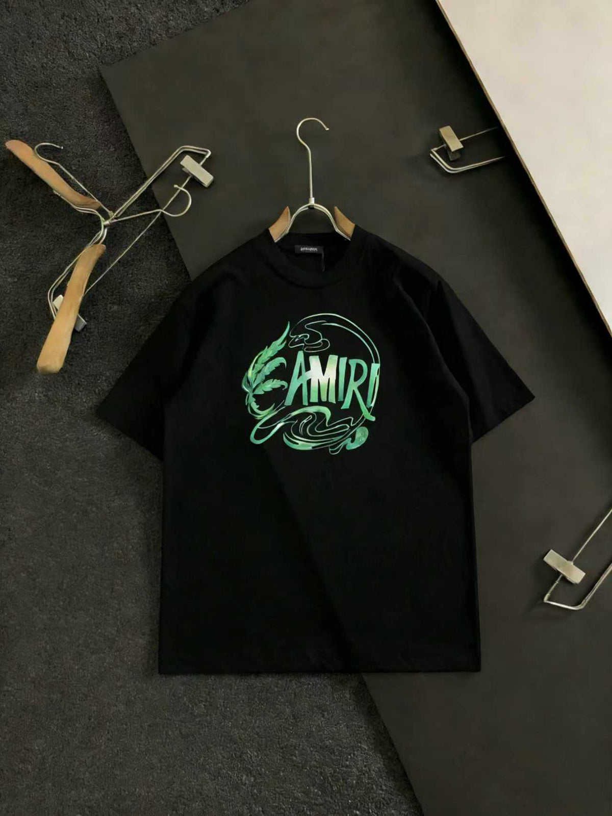 Amiri Green Swirl Graphic Crew‑Neck Short‑Sleeve T‑Shirt
