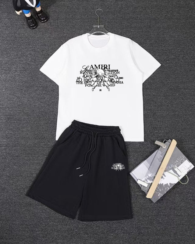 Amiri Angel Art Graphic Short‑Sleeve T‑Shirt & Drawstring Shorts Two‑Piece Set
