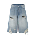 Acne Studios Heavy‑Ripped Distressed Washed Denim Wide‑Leg Jort Shorts