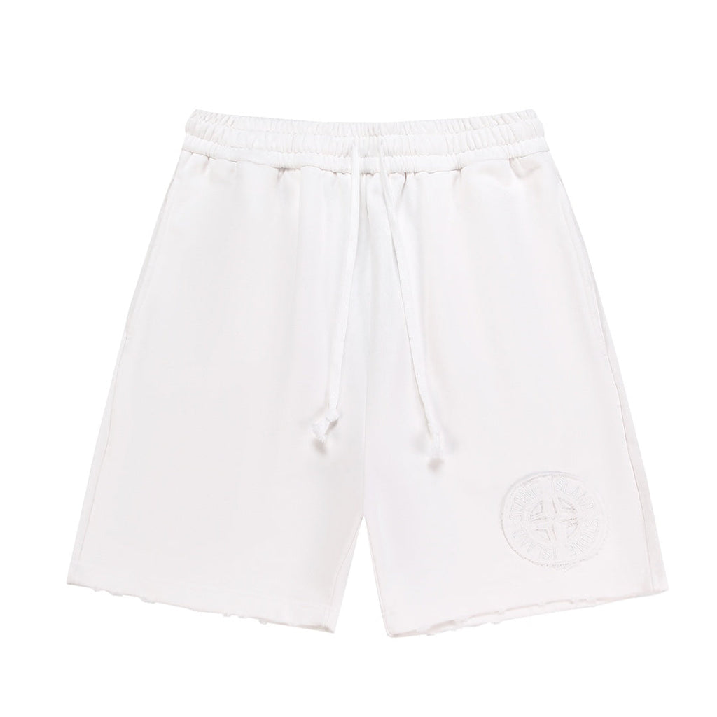 Stone Island Washed Cotton Fleece Shorts with Tonal Embroidered Compass Badge and Raw Cut Hem