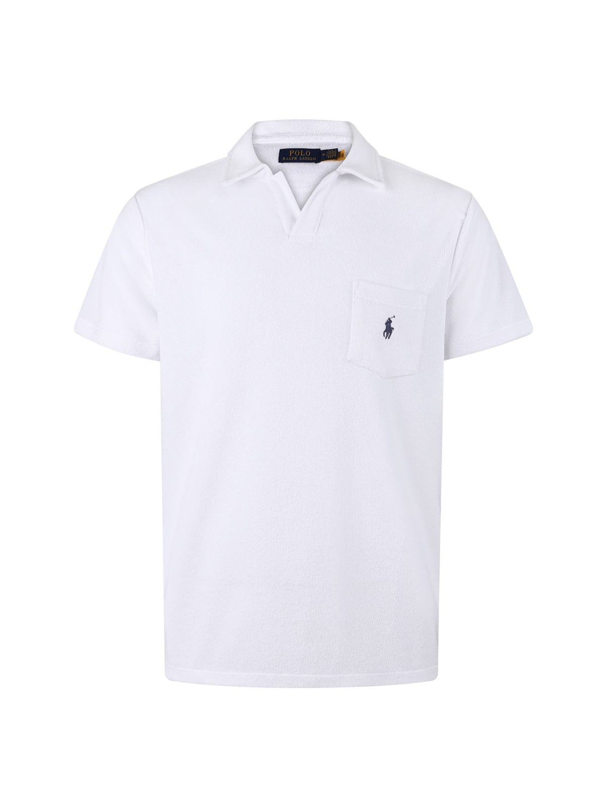 Polo Ralph Lauren Men's Terry‑Cloth Johnny Collar Pocket Short‑Sleeve Polo Shirt, Navy Pony Embroidery