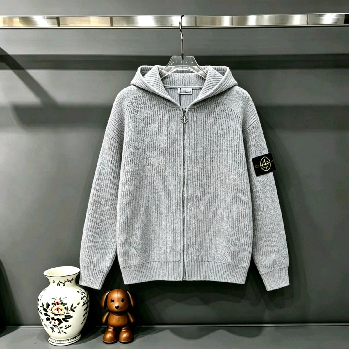Stone Island Full-Zip Knit Hoodie Chunky Rib - Pink / Gray / Blue / Black / White