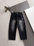 Men's Splatter Paint Wide‑Leg Casual Pants, Elastic Drawstring Waist Rider Embroidery Trousers