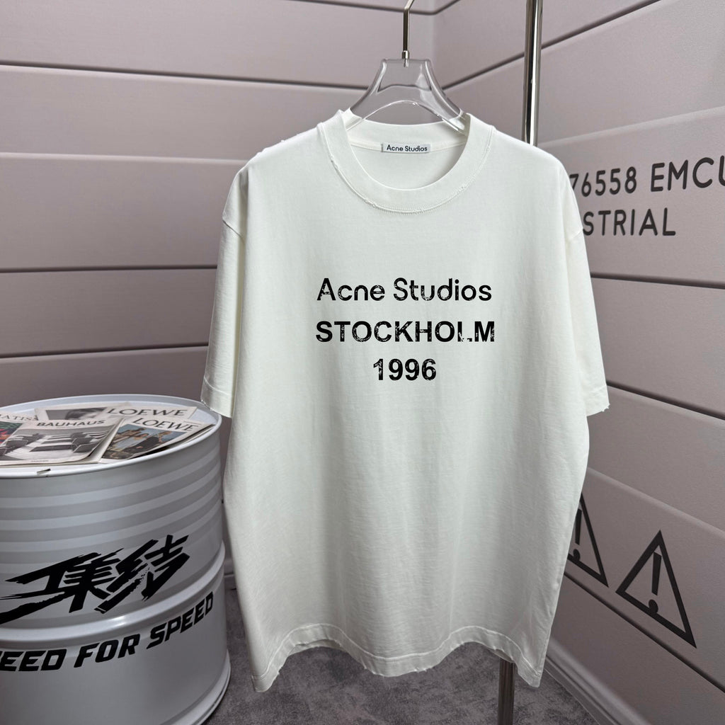Acne Studios Stockholm 1996 Distressed‑Trim Crew‑Neck Short‑Sleeve T‑Shirt