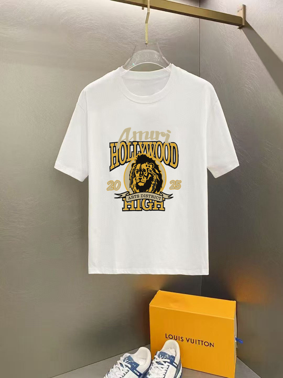 Amiri Hollywood Lion Front Graphic Crew‑Neck Short‑Sleeve T‑Shirt