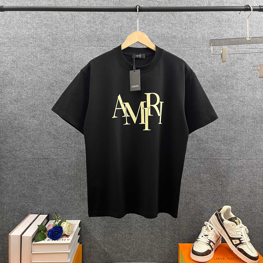 AMIRI Overlapping Stacked Letter Logo Crew Neck Short‑Sleeve T‑Shirt