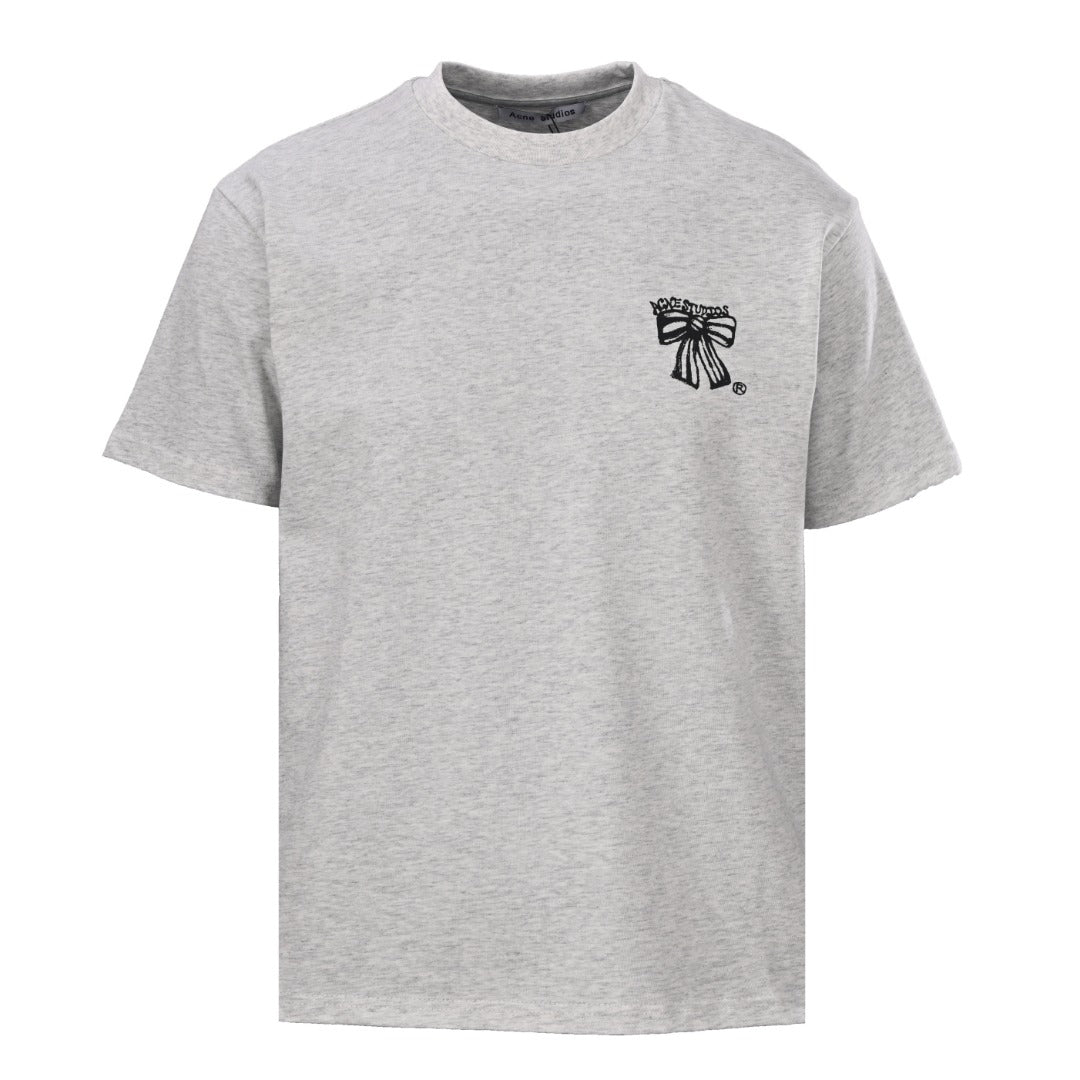 Acne Studios Bow‑Graphic Heather‑Grey Oversized Crew‑Neck T‑Shirt
