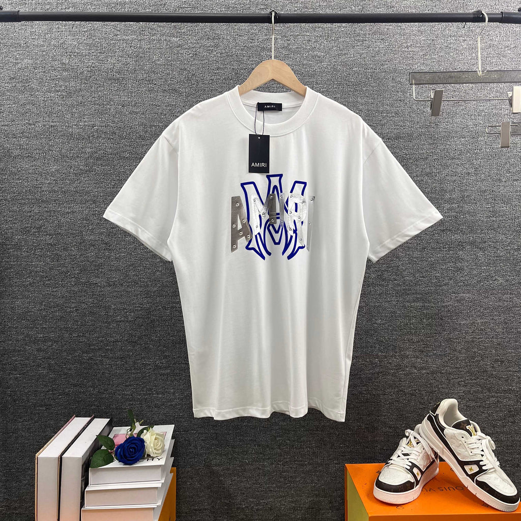 AMIRI MA Logo Riveted Letter Graphic Short‑Sleeve Tee