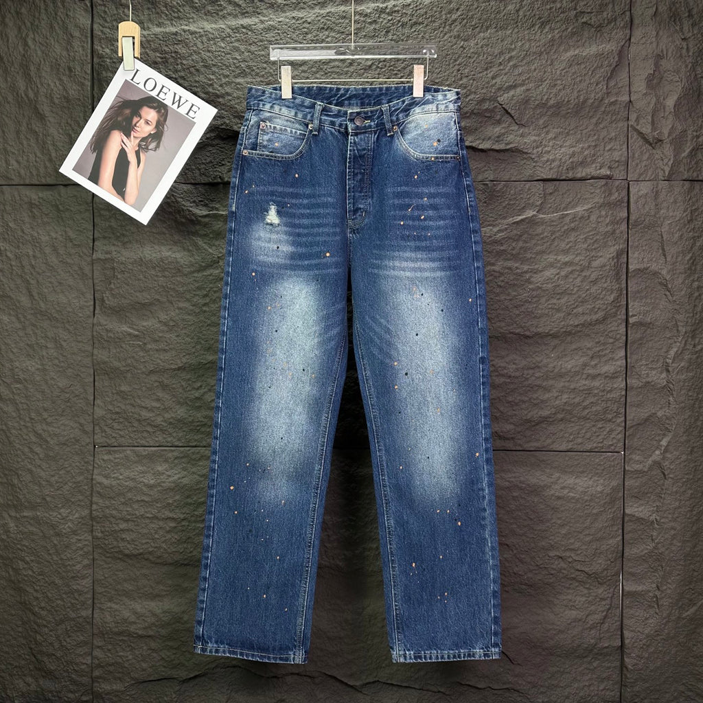 Acne Studios Paint‑Splatter Distressed Straight‑Leg Jeans