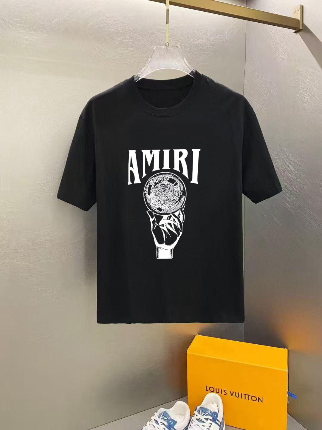 Amiri Hand Holding Orb Front Graphic Crew‑Neck Short‑Sleeve T‑Shirt