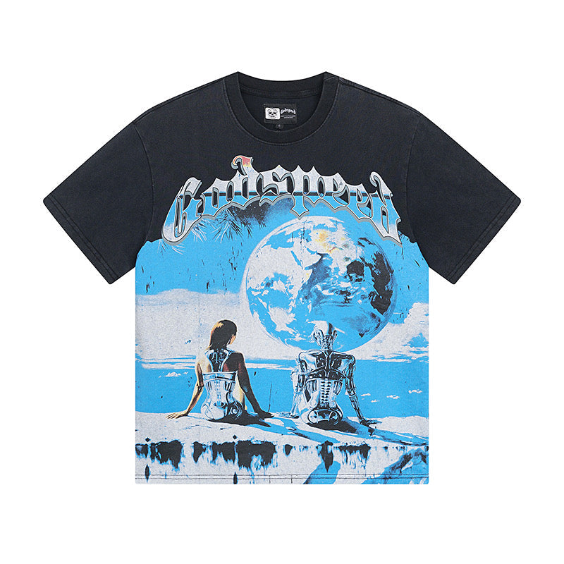 Godspeed Android Earth View Short‑Sleeve T‑Shirt (Black)