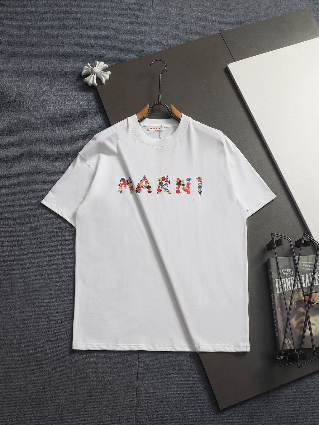 MARNI Floral Inlay Logo Crew Neck Short‑Sleeve T‑Shirt