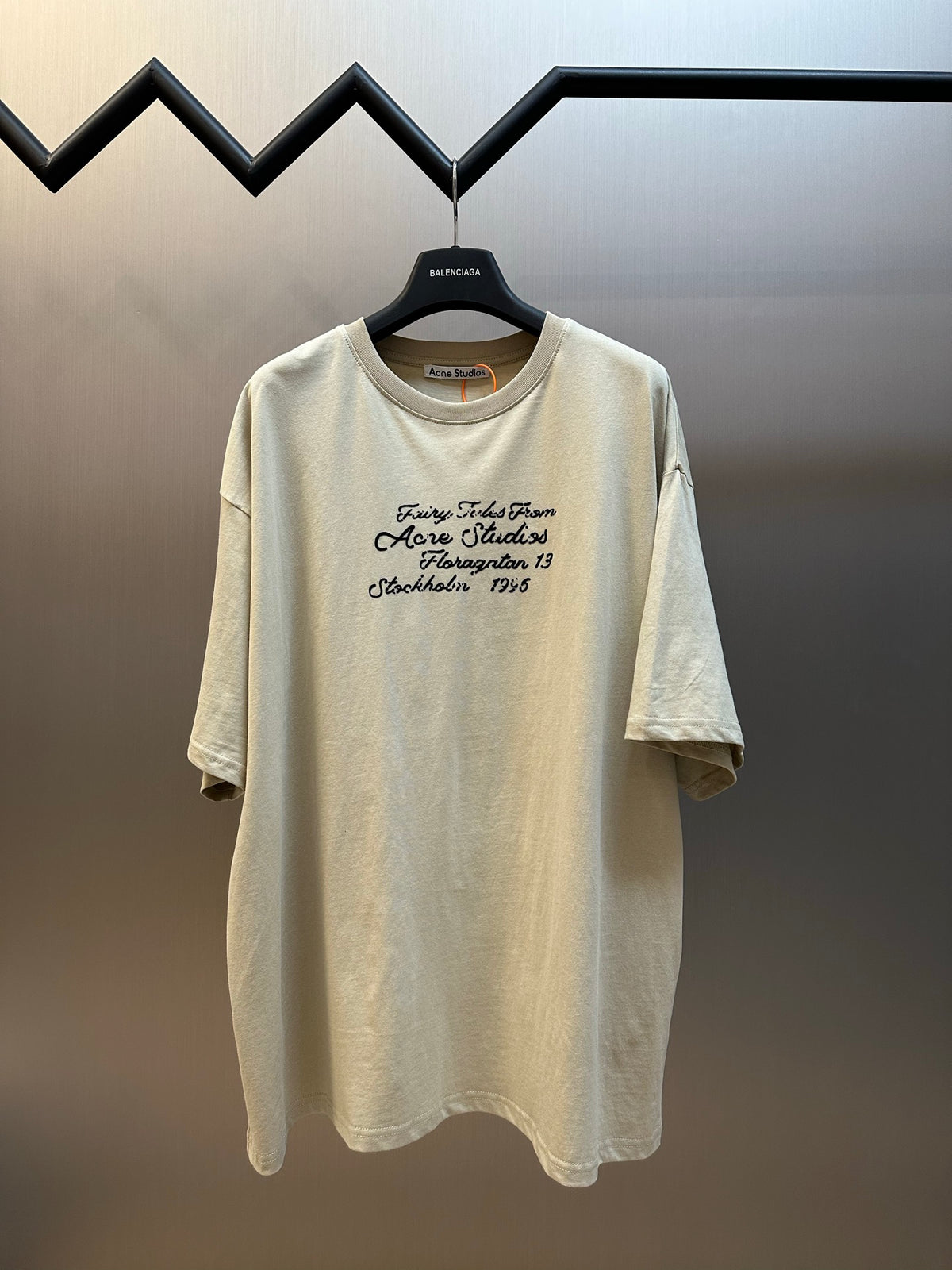 Acne Studios Vintage Cursive Text Print Oversized Short‑Sleeve T‑Shirt