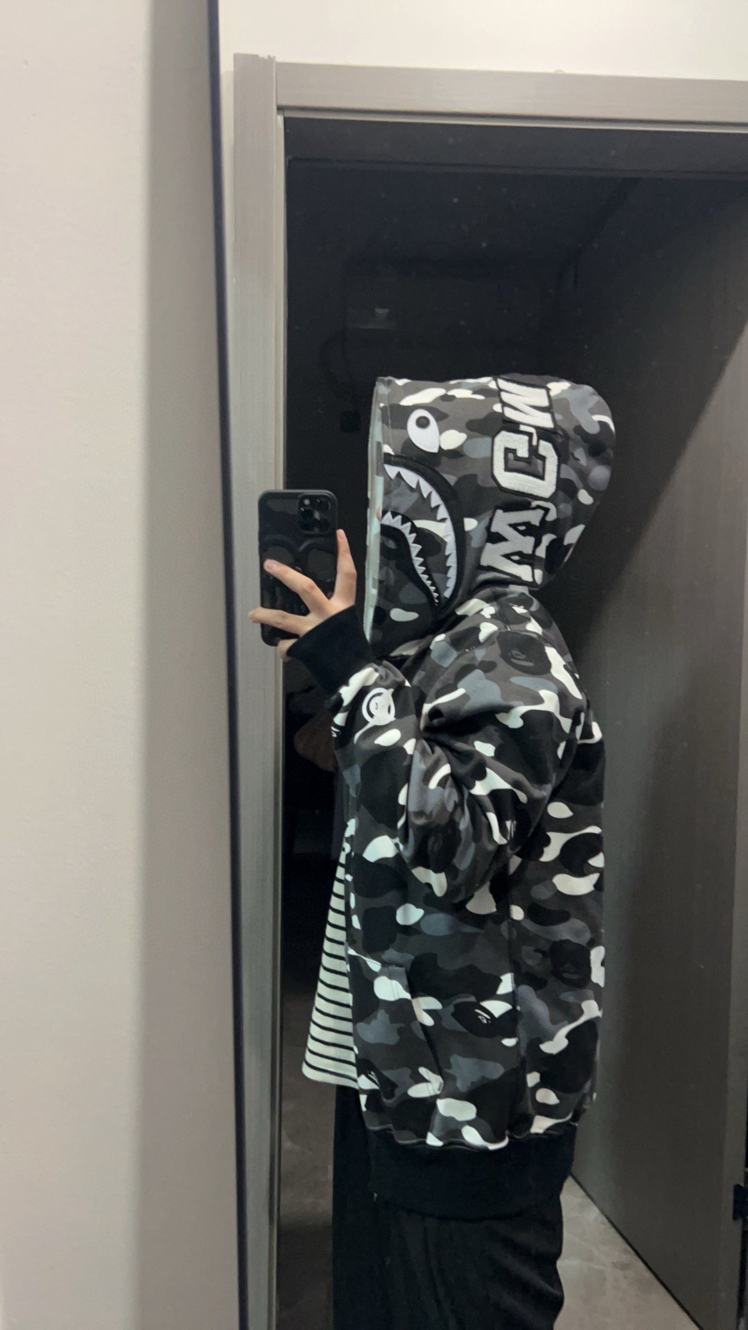 BAPE Yin-Yang Glow City Camo Shark Full-Zip Hoodie - Black × White