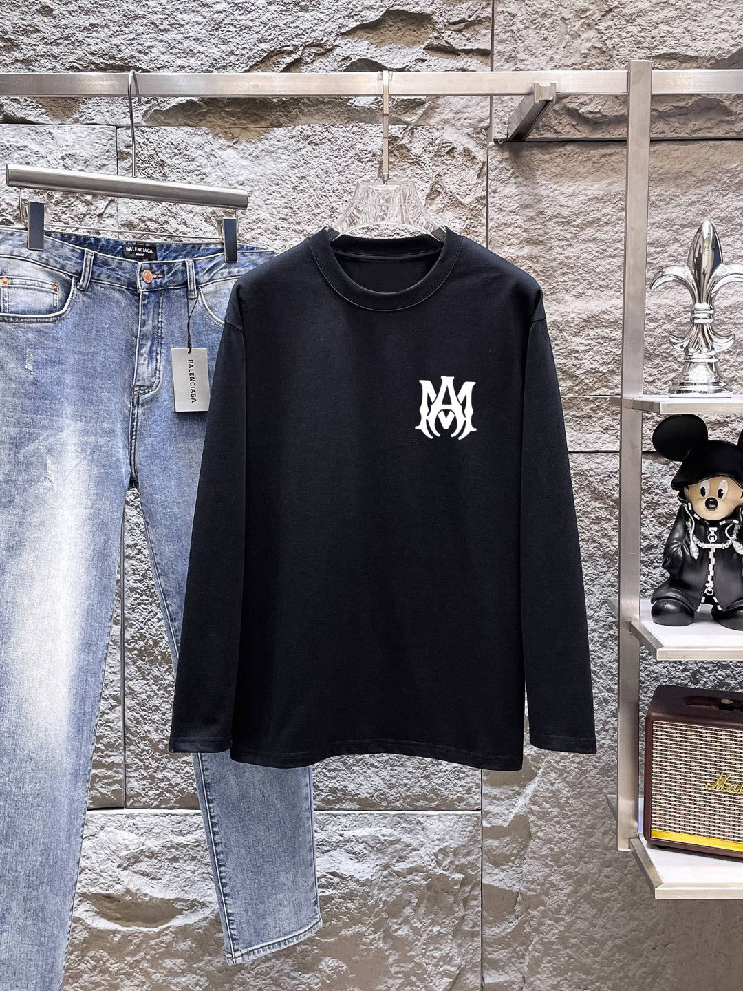AMIRI MA Monogram Chest Graphic Long‑Sleeve Tee, Black