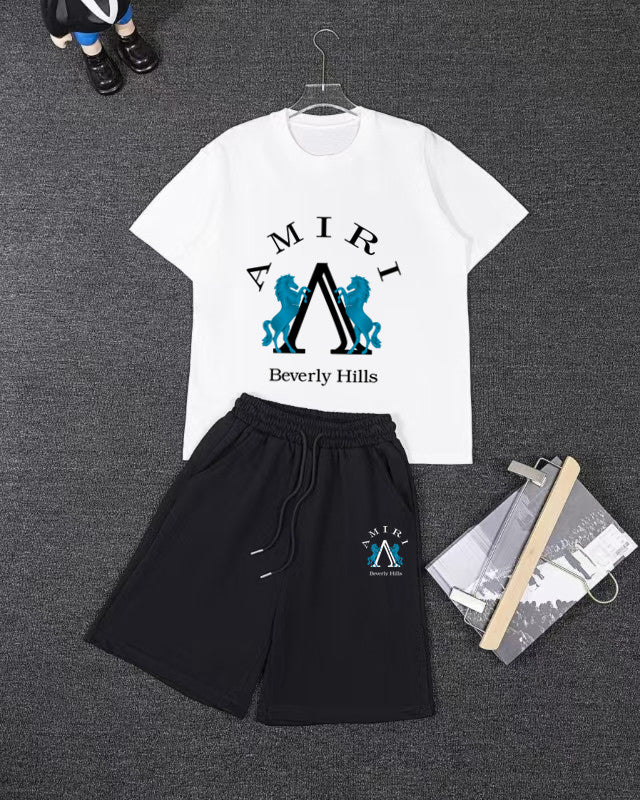 Amiri Beverly Hills Graphic Short‑Sleeve T‑Shirt & Drawstring Shorts Two‑Piece Set